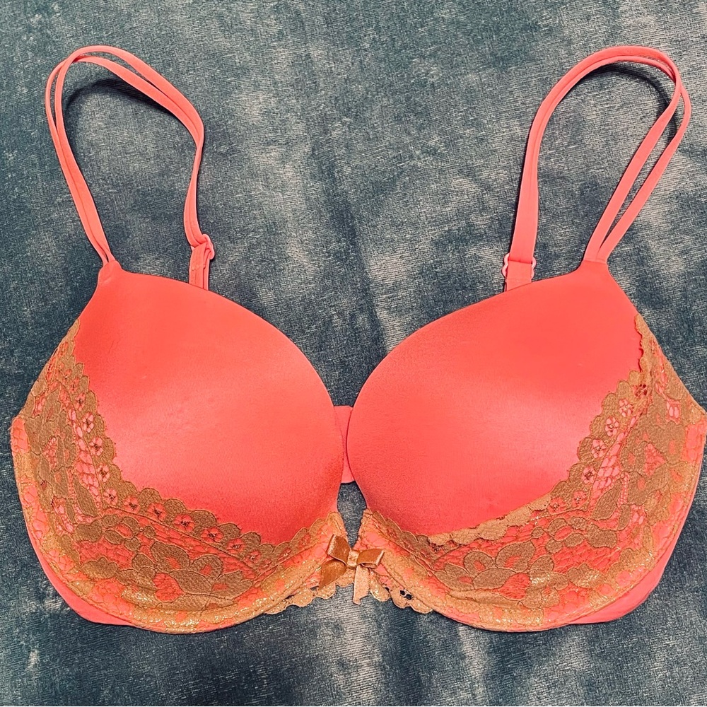 Victoria's Secret Coral and Gold Lace Bra